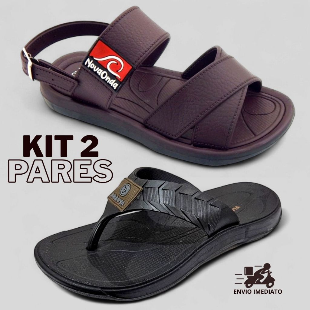 Kit 2 Pares Sandalia Infantil Masculino Nova Onda + Chinelo Infantil Menino Dedo Frente em Oferta na Shopee