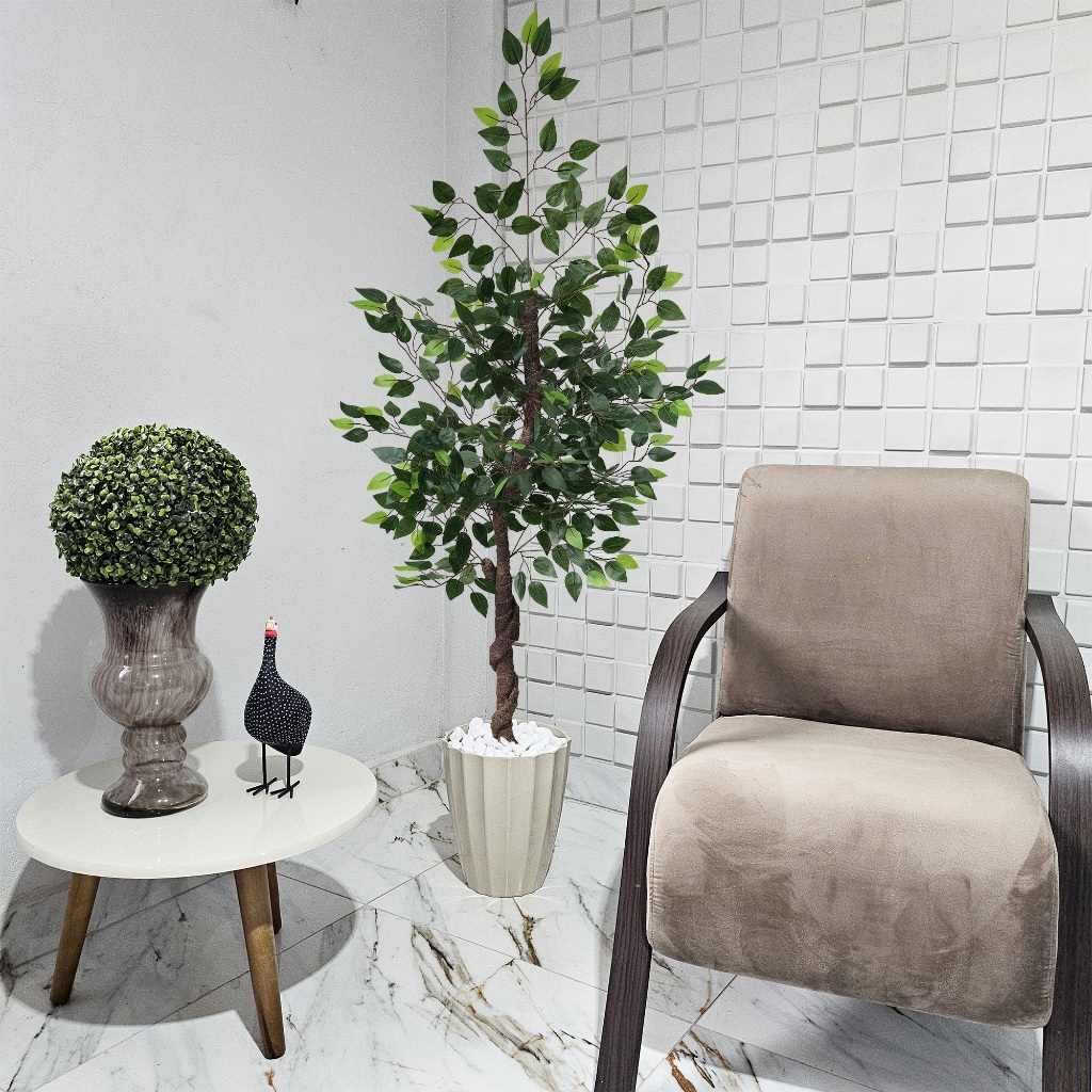 Planta Artificial Fícus Folhas Verde 150cm Vaso Liso Pedra