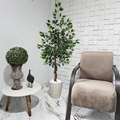 Planta Artificial Fícus Folhas Verde 150cm Vaso Liso Pedra