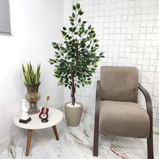 Ficus Artificial 160cm Folhas Verde de Silicone Vaso Pedra em Oferta na Shopee