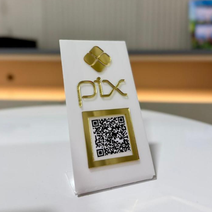 Placa de Pagamento via Pix com QR Code – Modelo de Mesa ou Balcão com Suporte em Acrílico