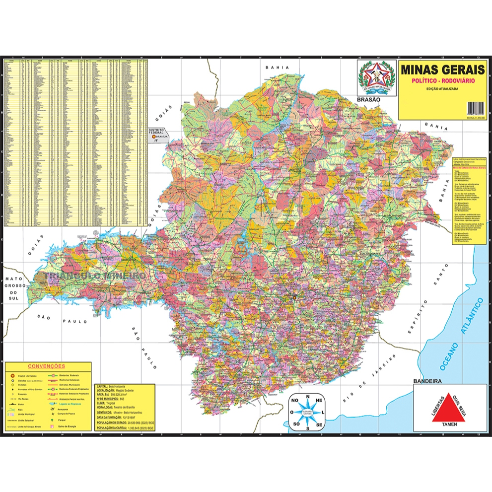 Mapa Estado Minas Gerais  120x90cm - Atualizado 2025 em Oferta na Shopee