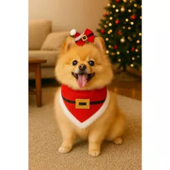 Kit Bandana e Laço de Natal Noel Banho e Tosa Acessórios para Pet Natalino