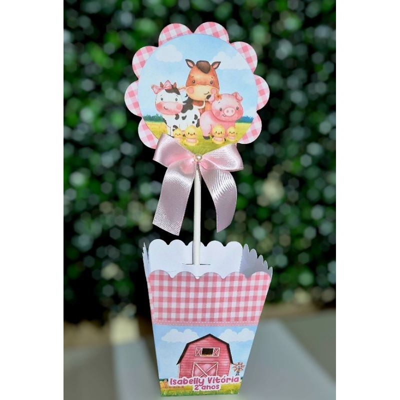 25 Centros de Mesa Personalizado Cachepô Fazendinha Rosa/ Enfeite / Arranjo/ Aniversário Pegue e Monte