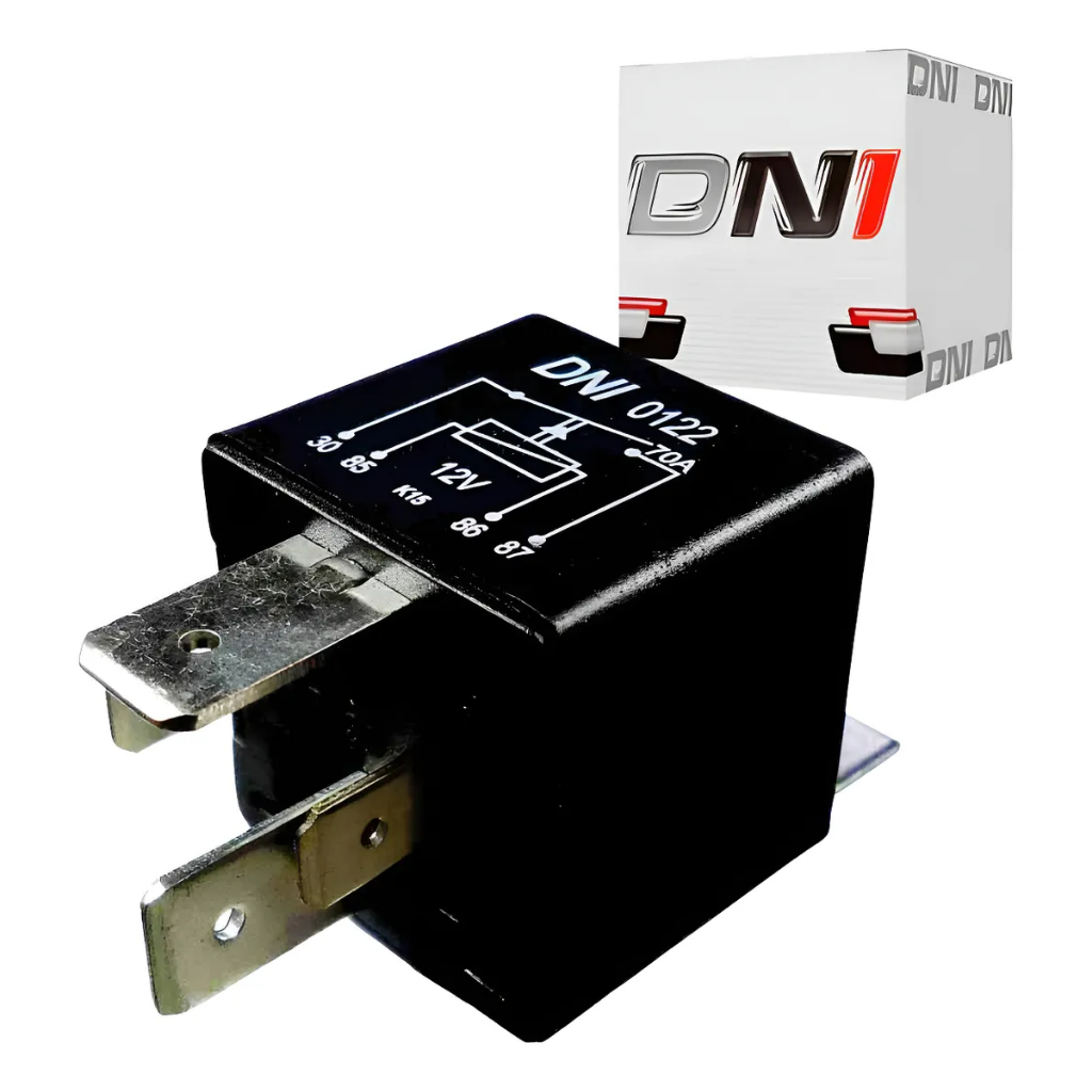 Relé Auxiliar Universal Com Suporte Preto Uso Geral 12V 70A Original DNI 0122