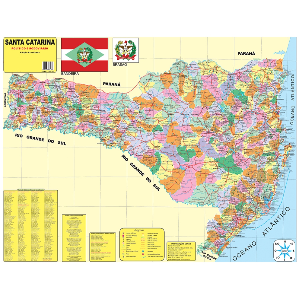 EDIÇÃO 2026 Mapa Estado De Santa Catarina - 120cm X 90cm Gigante