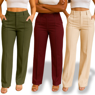 Kit 2 Calças Social Pantalona Alfaiataria Cintura Alta Feminina Elegante Social com bolso PROMOCAO em Oferta na Shopee