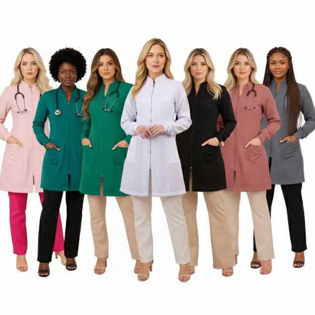 Jaleco Feminino Acinturado zíper cores