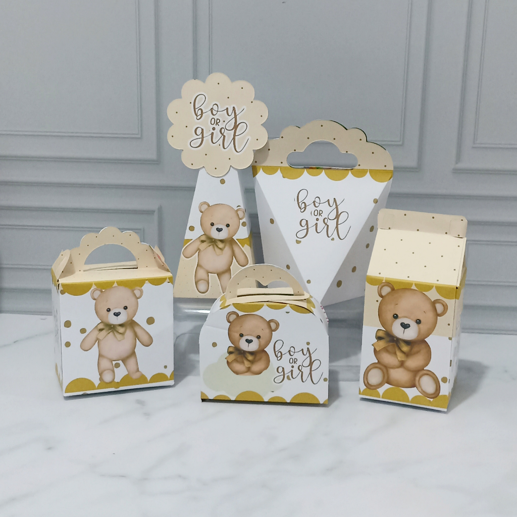 Kit Festa  Ursinho Dourado Chá Revelação/ Lembrancinhas Caixinhas para festas