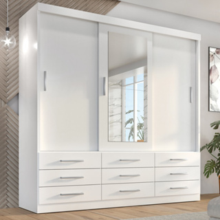 Guarda Roupa Casal Capri 3 Portas Correr 9 Gavetas Com Espelho em Oferta na Shopee