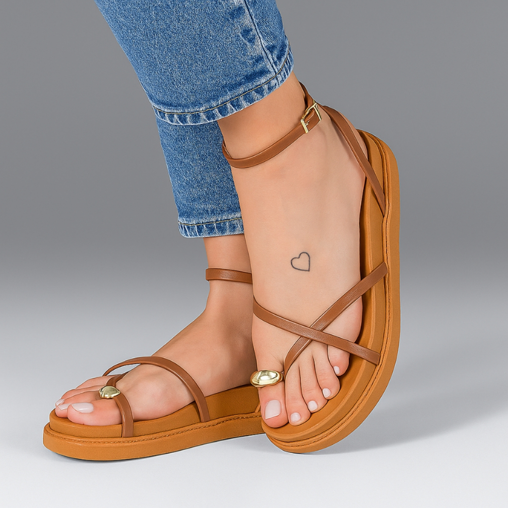 Sandalia Papete Feminina Flatform Tira Enfeite Metalizado Dourado Lesma Dedo Confortável Macia