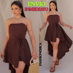 Vestido Feminino Tomara que Caia Assimétrico Com Amarração Na Cintura Estilo Verão Casual