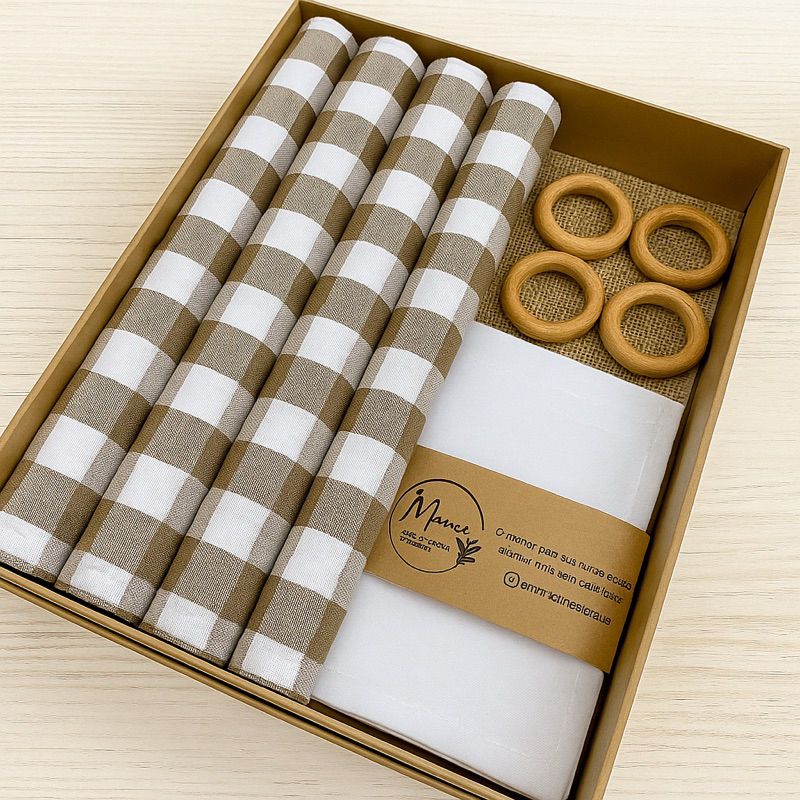 Box Manci 06 Lugares: Americanos+ Guardanapos+ Anel Porta Guardanapo + Caixa Presente Comp...