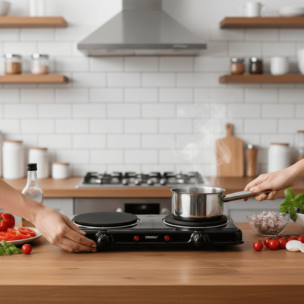 Fogão Elétrico Cooktop 2 Bocas Portátil 220 Potente Seguro e Ideal para Cozinhas Compactas Rápido Aquecimento