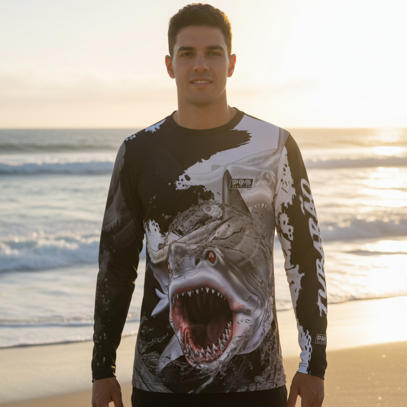 Camisa de Pesca Gola Redonda Ref.13 Estampa Tubarão