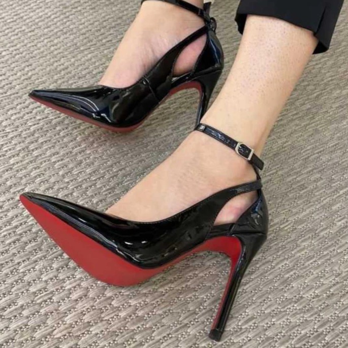 Sandália Feminina Scarpin Salto Fino 10cm SlingBack SOLADO VERMELHO Tendência