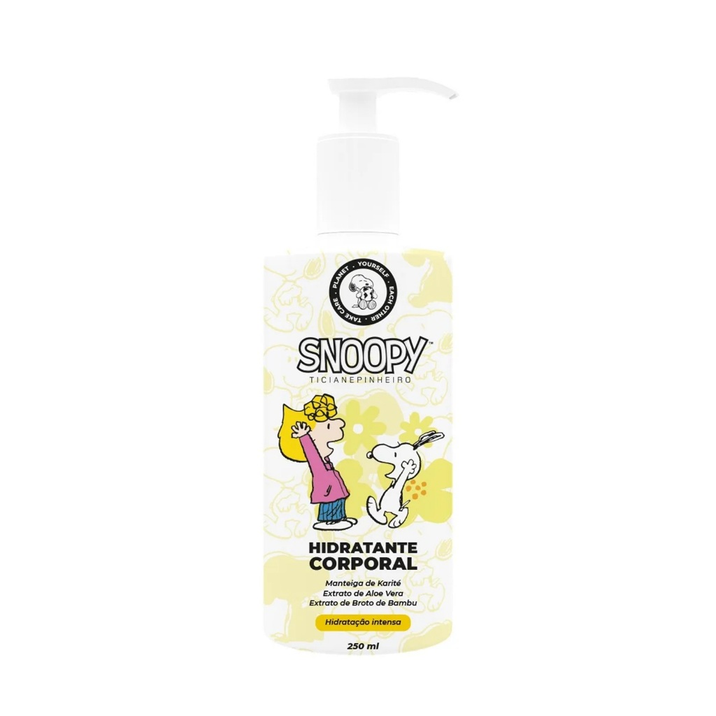 Hidratante Corporal Snoopy & Ticiane Pinheiro 250ml com Manteiga de Karité, Extrato de Aloe Vera e de Broto de Bambu