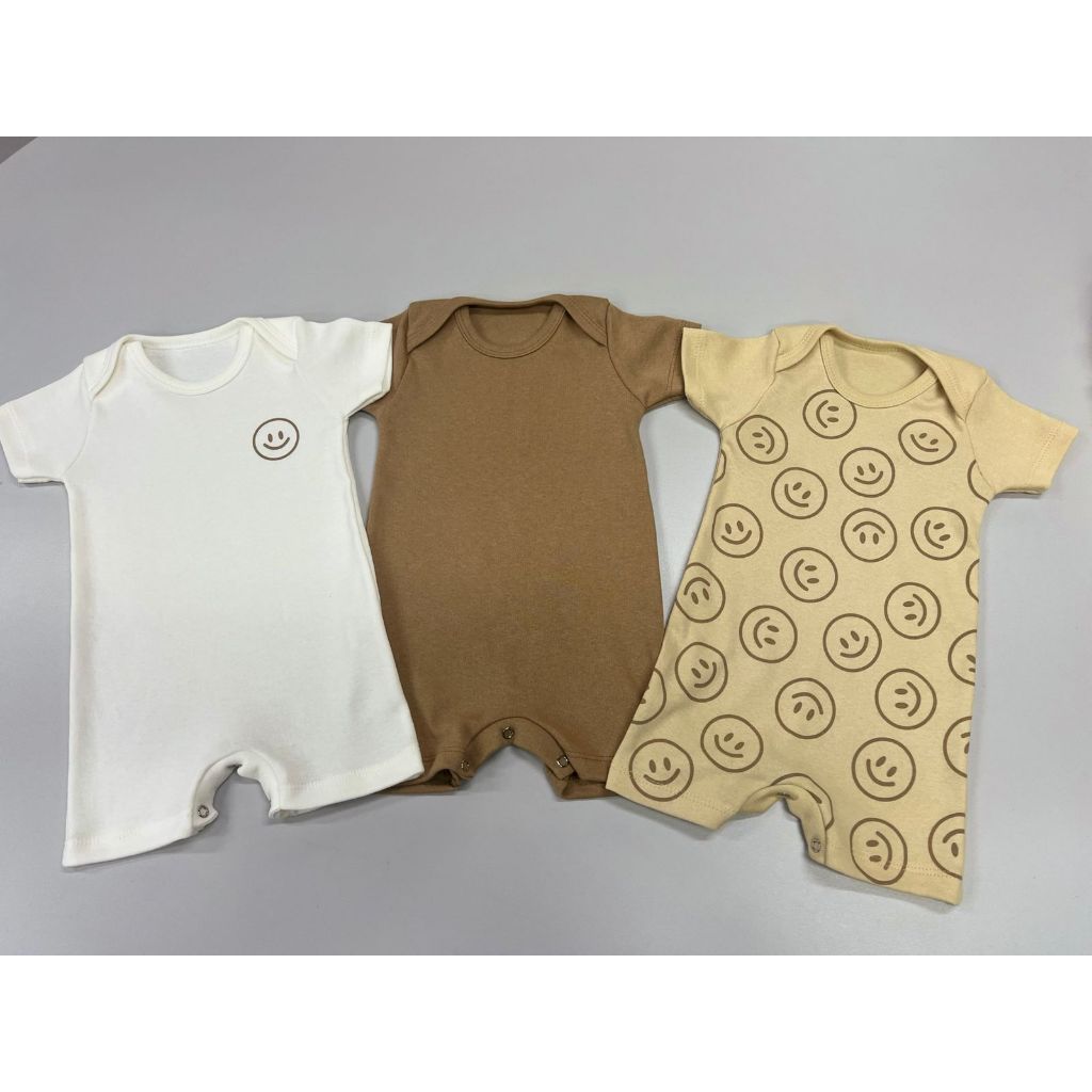 Kit 3 Romper Minimalista Macacão Infantil Liso Estampado Manga Curta em Oferta na Shopee