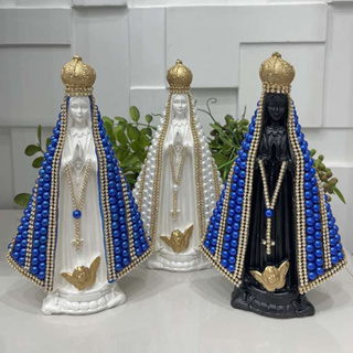 Imagem Nossa Senhora Aparecia Preta Pérola Azul ou Branca Pérola Branca 24cm em Oferta na Shopee
