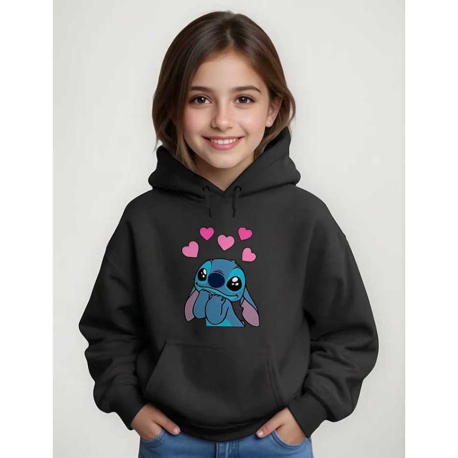 Moletom Infantil e Juvenil Canguru Capuz Blusa Estampa Stitch Apaixonado