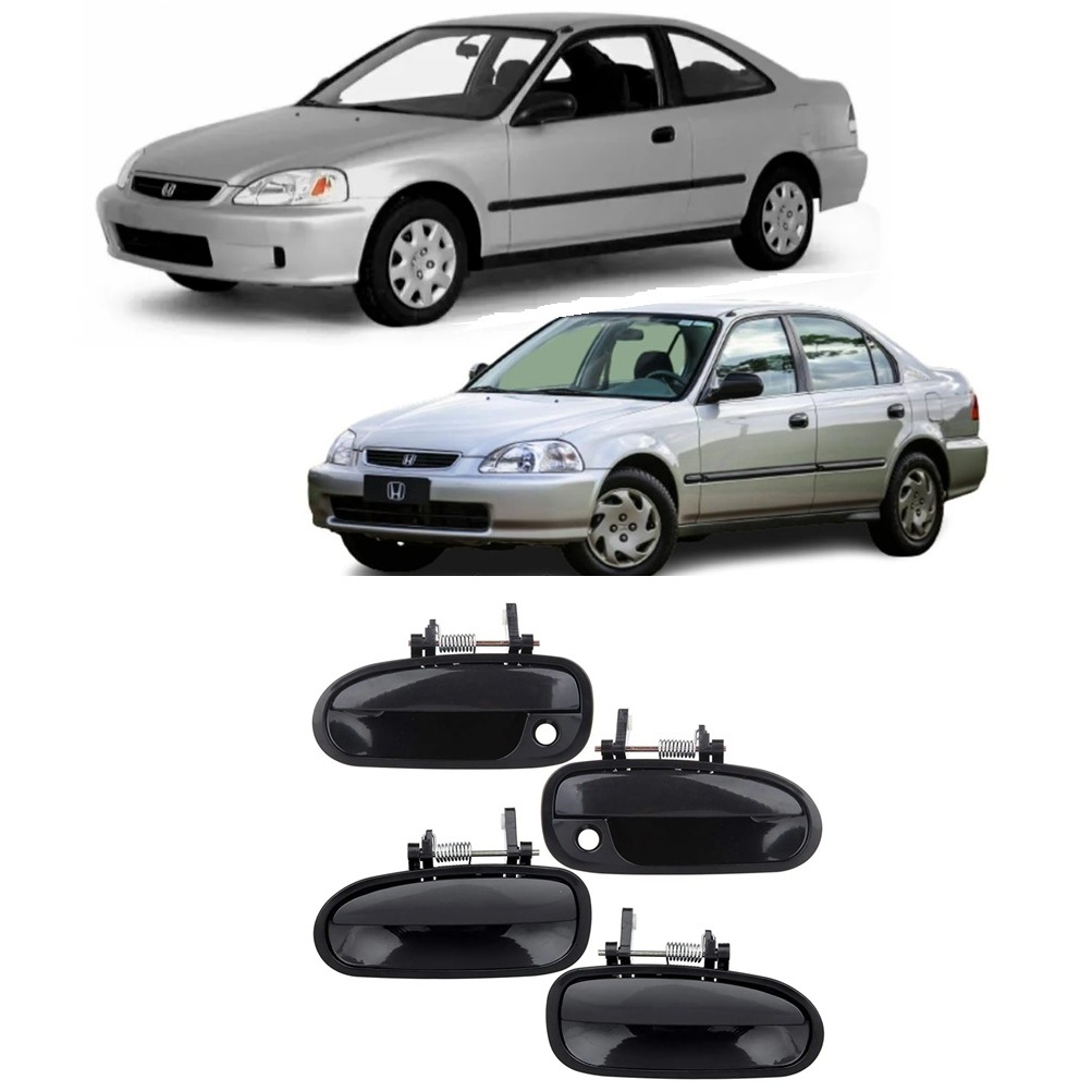 Kit Jogo 4 Maçaneta Externa Porta Dianteira e Traseira Honda Civic 96 97 98 99 a 2000 Cor Preto