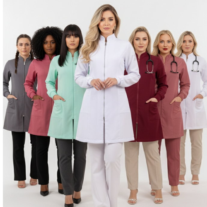 Jaleco Feminino Acinturado zíper cores