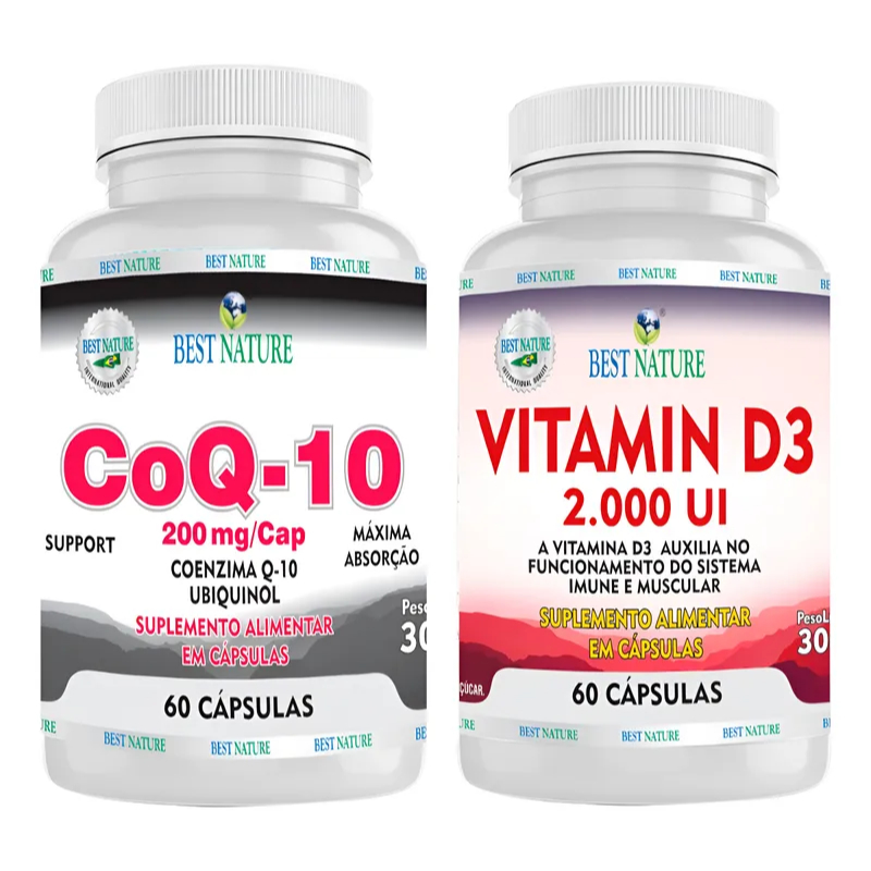 Combo Coq-10 Ubiquinol 200mg 60 Caps + Vitamina D3 2000UI 60 Caps Imunidade Maxima