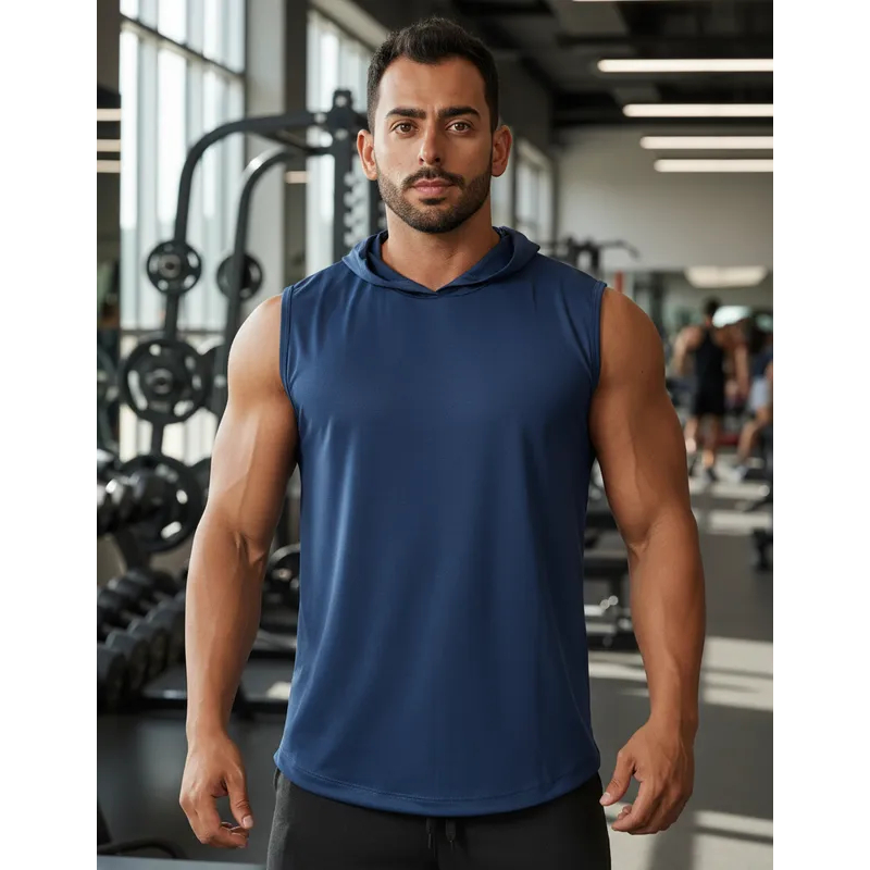 Regata Masculina com Capuz Camiseta Academia Treino Fitness Leve Confortável Estilo Musculação