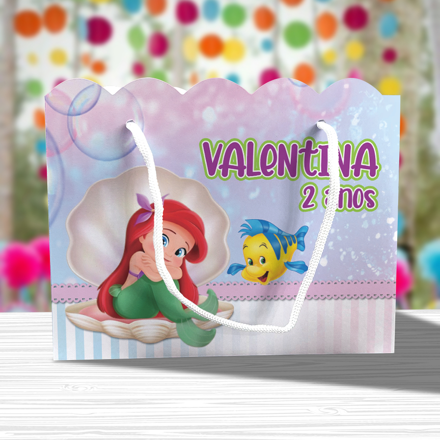 Sacolinha de Festa Pequena Sereia Lembrancinha Personalizada Kit Festa Sacola Ondulada Princesa Ariel