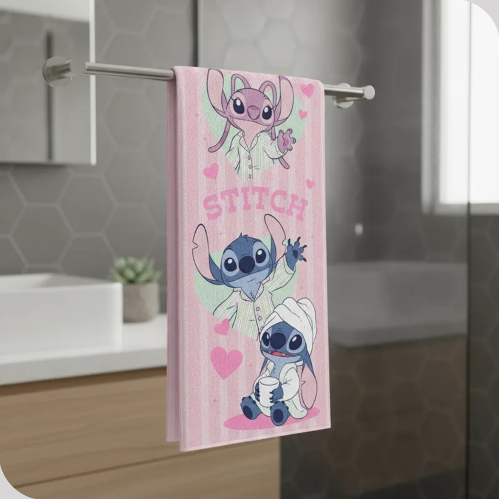 Toalha De Banho Felpuda Estampada Stitch Angel 60cm x 1,20m Rosa Lepper em Oferta na Shopee