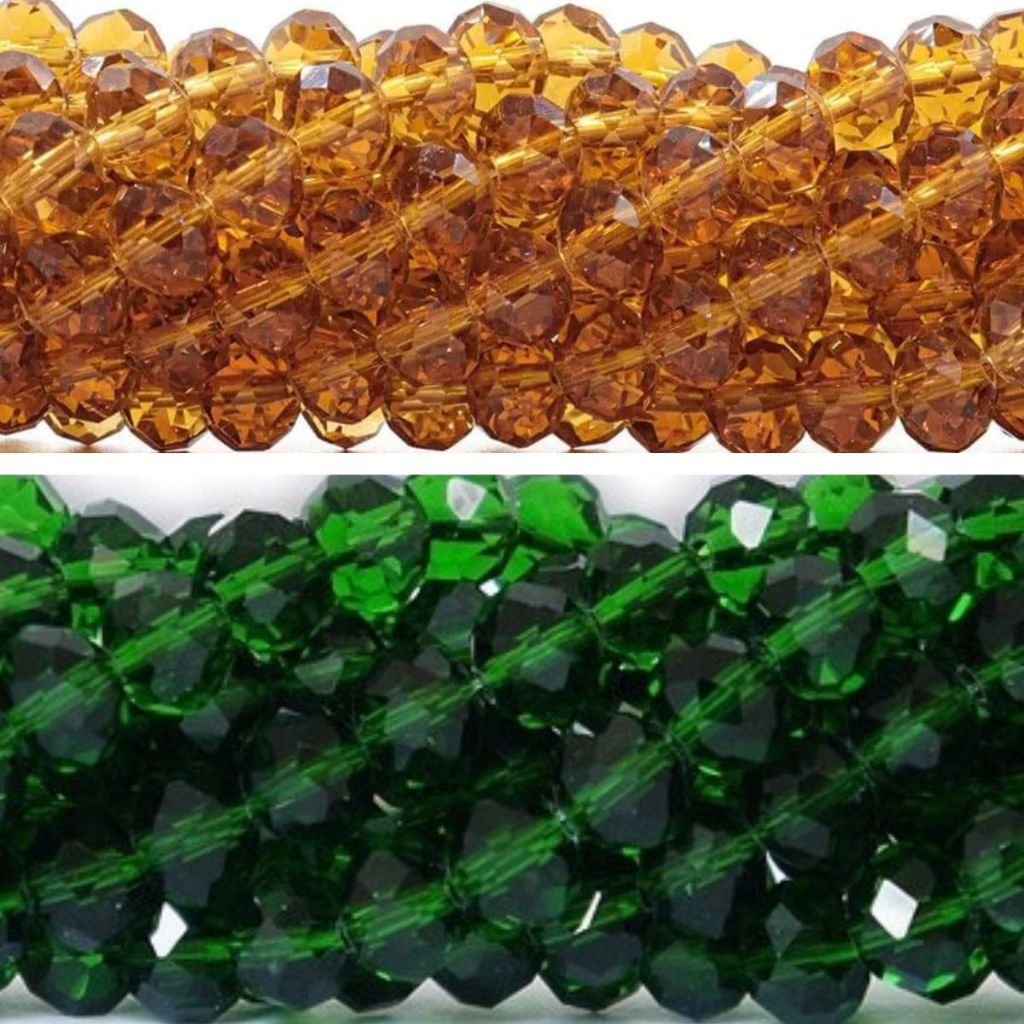 100 Missangas Verde Transparente 100 Cristal Dourado 8mm P/ Guia umbanda candomblé