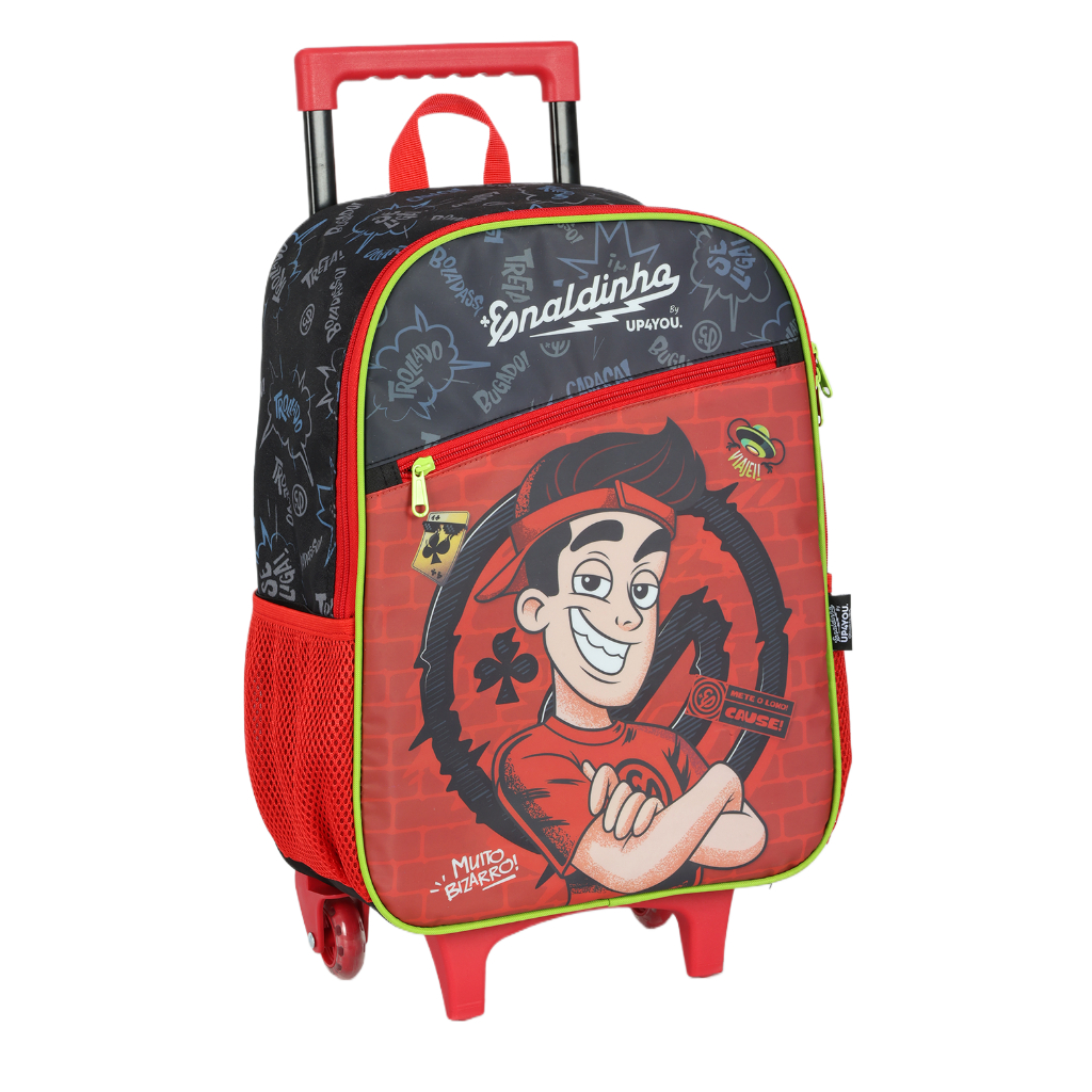 Mochila de Rodinhas Enaldinho UP4YOU | Youtuber | Rodas de Silicone | Preto, Vermelho e Neon G