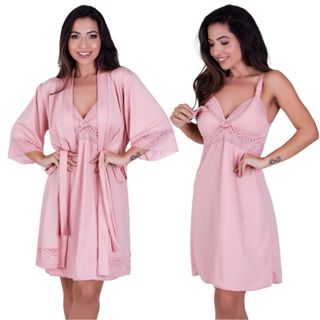 KIT CAMISOLA AMAMENTAÇÃO E ROBE CONJUNTO, SAÍDA MATERNIDADE, PÓS PARTO MAMÃE E BEBÊ. em Oferta na Shopee