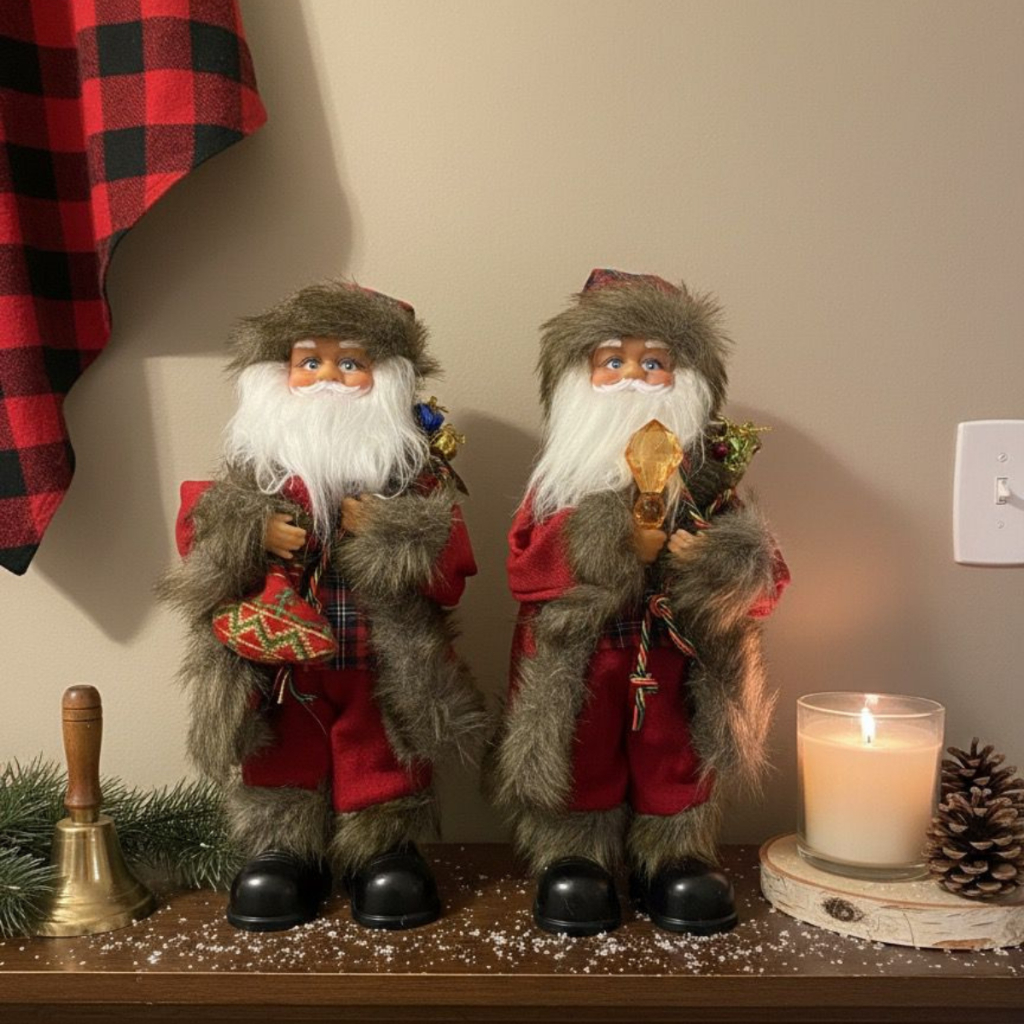 Papai Noel Musical Xadrez 30cm com Presente  Boneco Decorativo de Natal com Música e Movimento