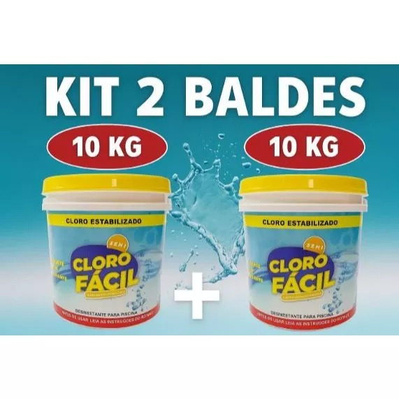 Kit com 2 Baldes de Cloro Fácil Granulado 3 Em 1 Balde 10kg Piscinas Ultraclor (20kg Total)