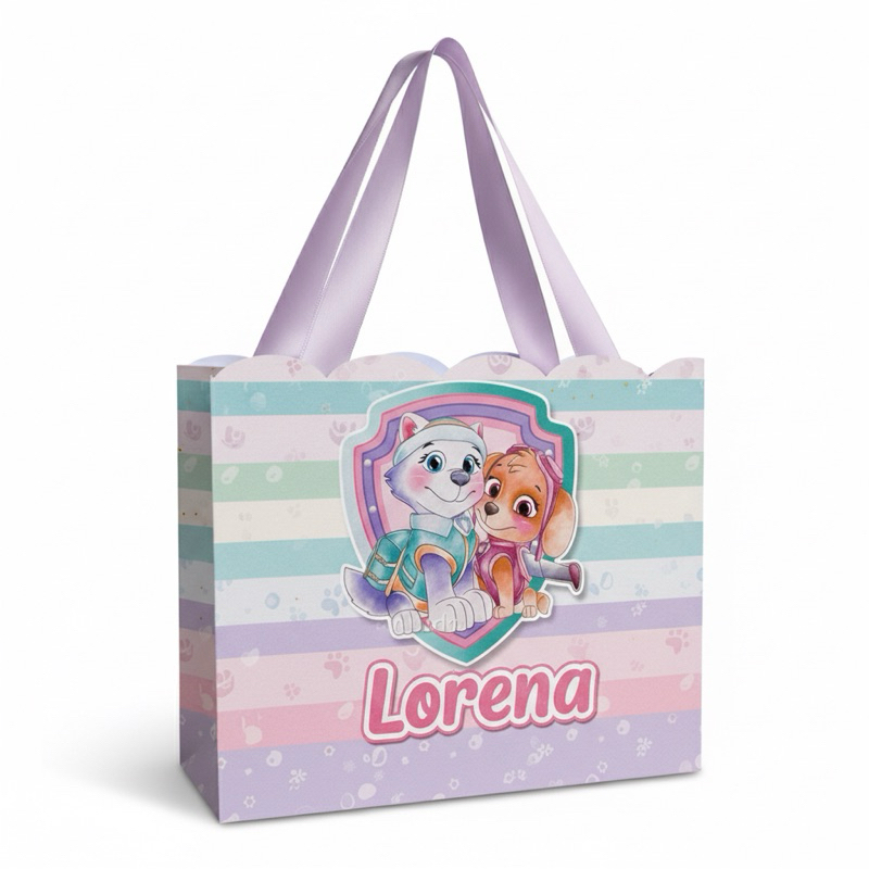 KIT 10 SACOLINHAS TEMA PATRULHA CANINA AQUARELA MENINA ROSA PERSONALIZADA!!!