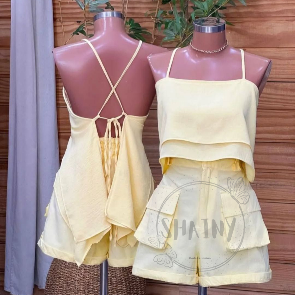 Cropped Blusa Feminina – Alçinha com Amarração nas Costas 2 Babados Tendência Verão Look Leve