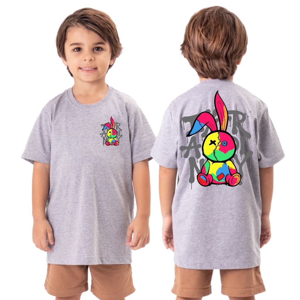 Camiseta Estampada Divertida Infantil Coelho Colorido Meninos Boys Camisa Alta Qualidade Confortável