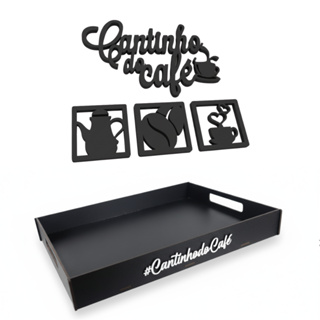 Bandeja Decorativa Preta Decoração de Cozinha Cantinho Do Café Grande Placa 4 Peças Madeira Mdf em Oferta na Shopee