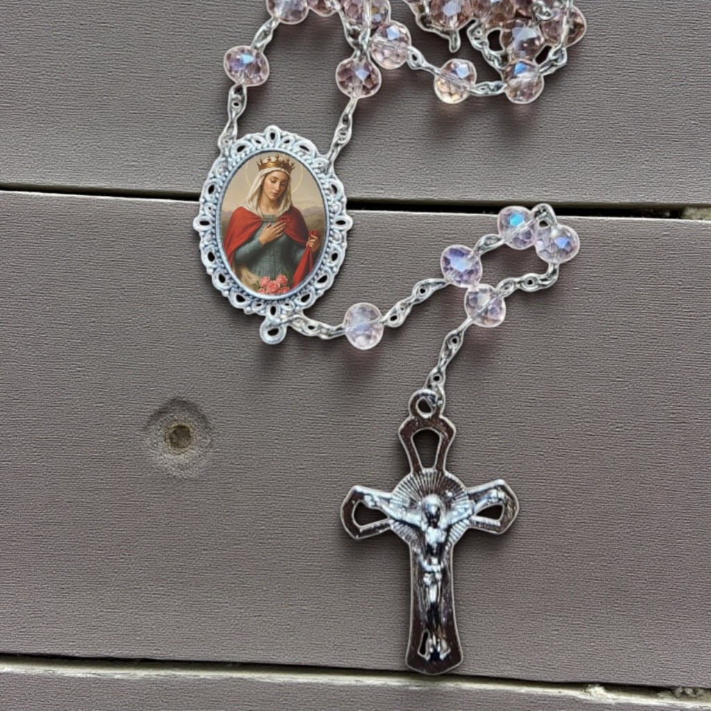 terço luxo cristal santa isabel de portugal padroeira protetora linha especial terço longo passa pelo pescoço