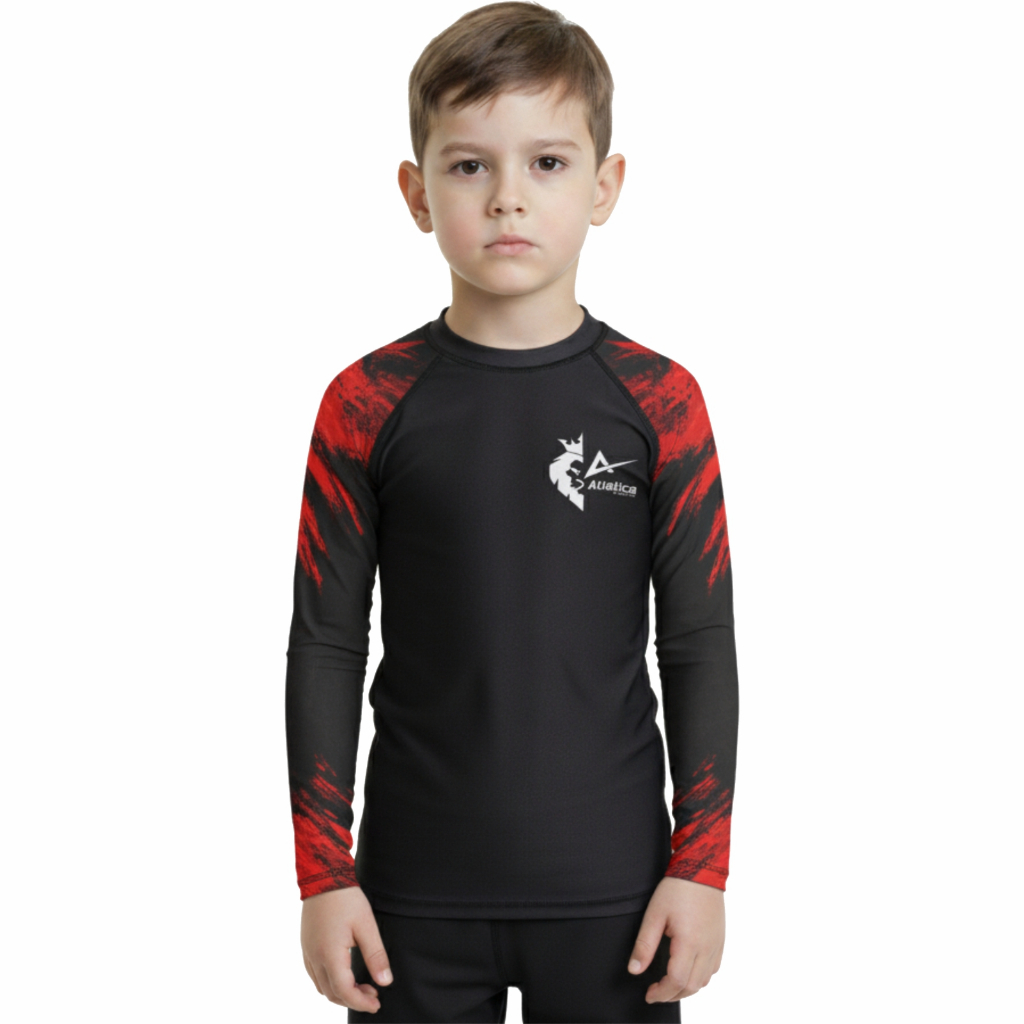 Camisa Rash Guard Infantil Masculino Leão Coroado Manga Longa