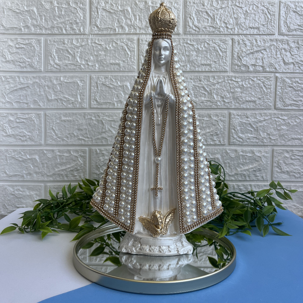 Imagem Nossa Senhora Aparecida Linda De Perolas Branca 34cm