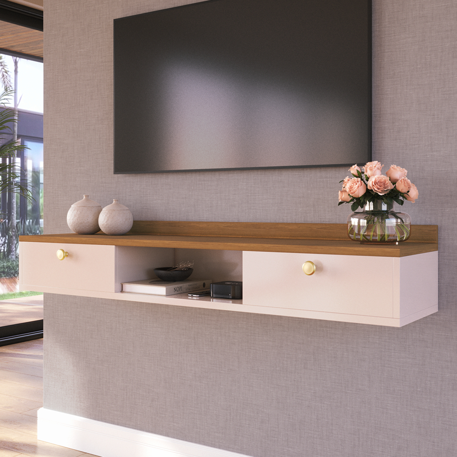 Rack Suspenso Home Para Tv Bancada Flutuante 2 Portas Sala Quarto