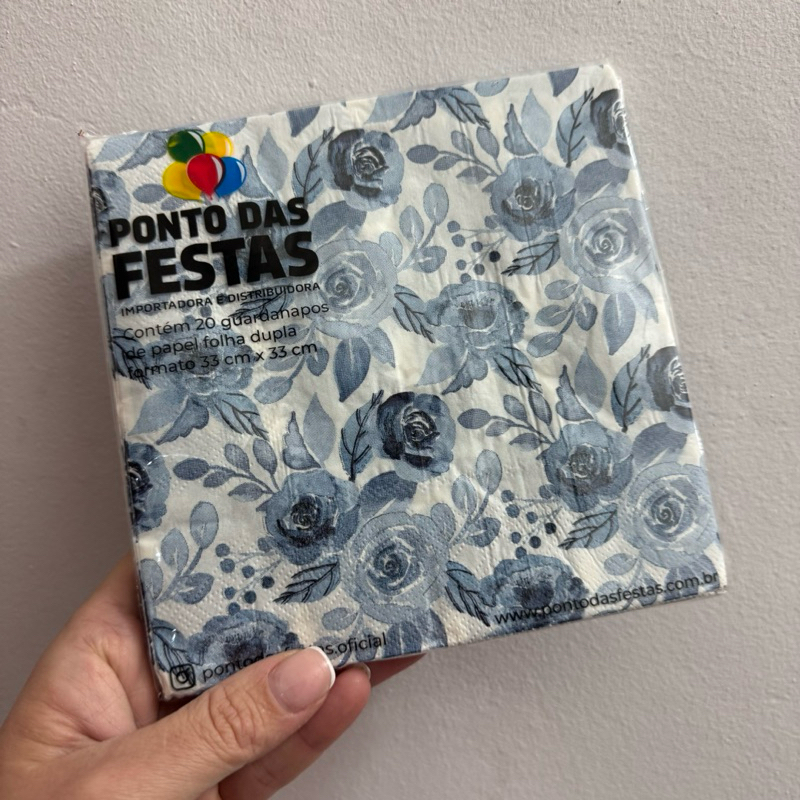 20 Guardanapos de Papel Folha Dupla Azul Floral 33x33 cm Ponto das Festas - Inspire sua Festa Loja