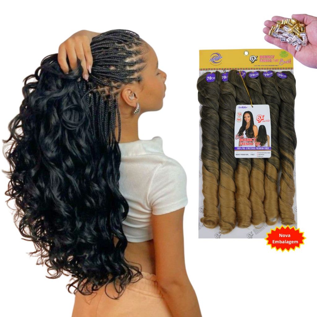 French Curl Ser Mulher 480g + 10 Anéis Aplique de Cabelo Fibra Premim