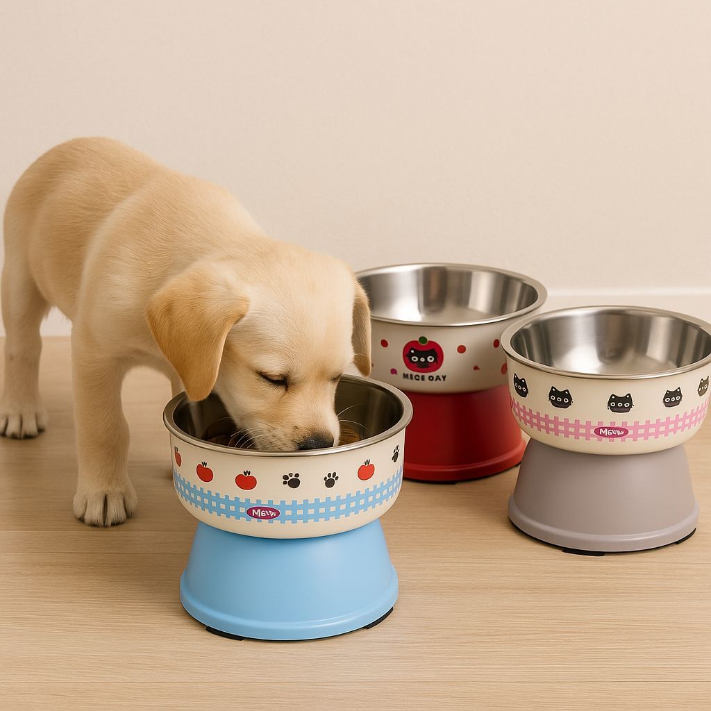 Comedouro Tigela Bebedouro Pet Elevado Alto com Inox Cães e Gatos 300ml