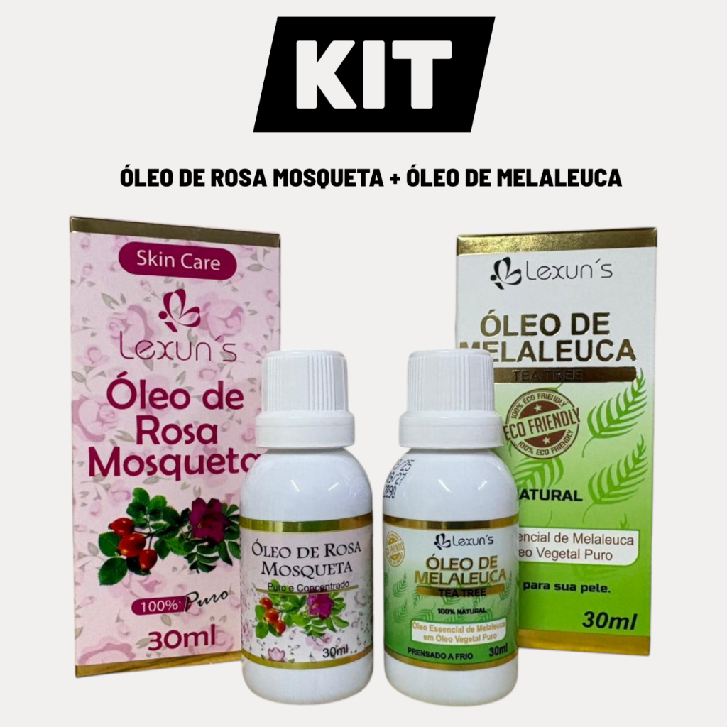 Kit Óleo de Rosa Mosqueta Rubiginosa 30ml + Óleo de Melaleuca 30ml - Lexun's em Oferta na Shopee
