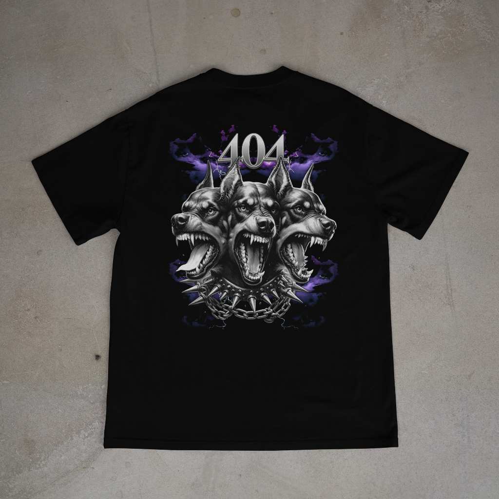 Camiseta Dobermann ERROR 404 Streetwear Frente e Costas 100% Algodão Unissex