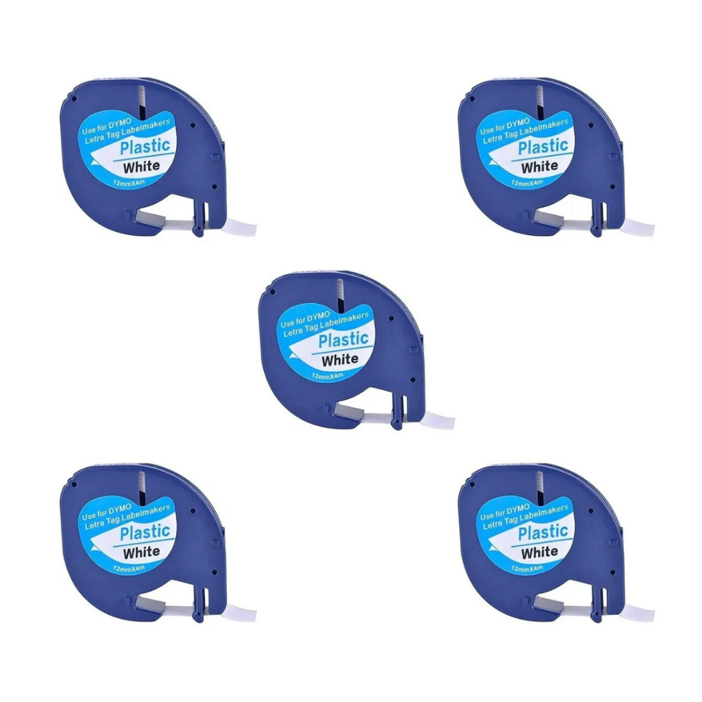 Kit 5 Fitas Plásticas 91201 Para Rotuladora Dymo Letratag Cor Branco organização etiquetas novas
