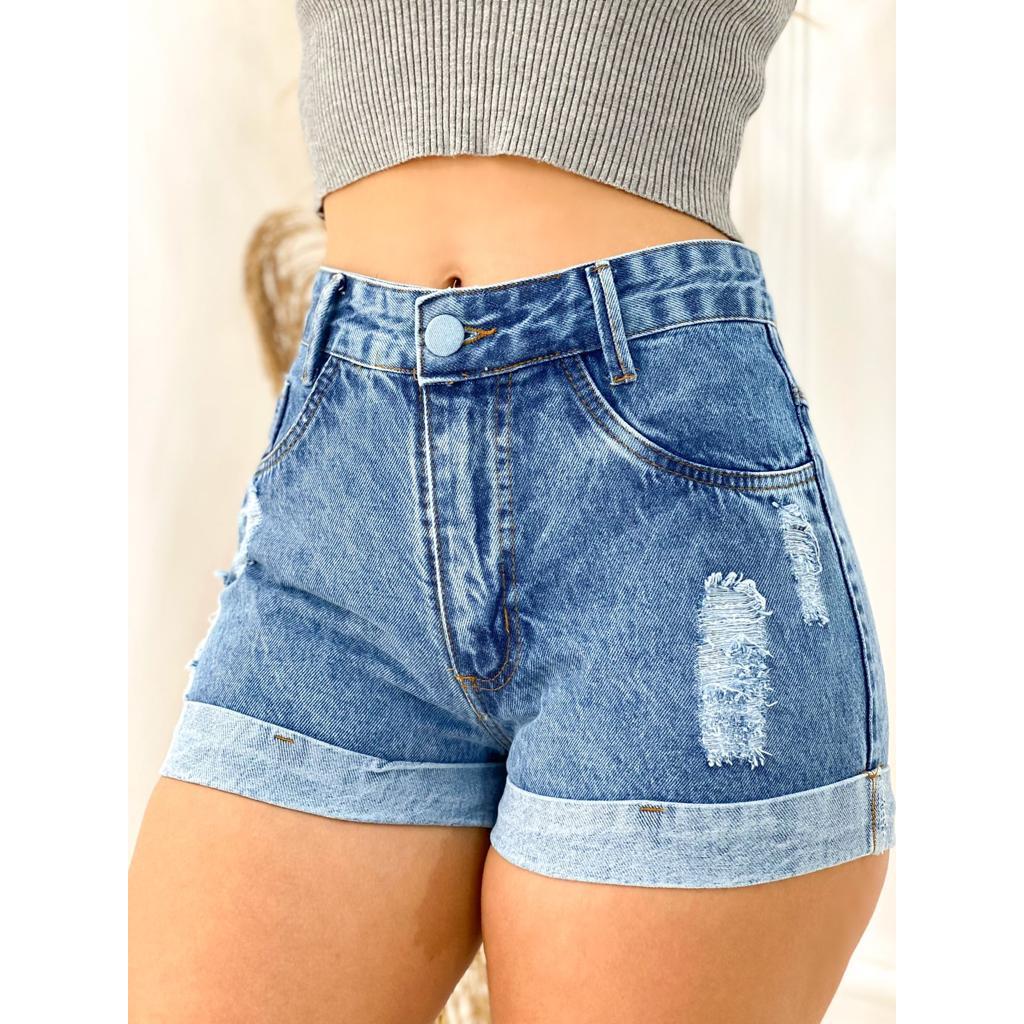Short Jeans Feminino Barra Dobrada Destroyed,FMenezes